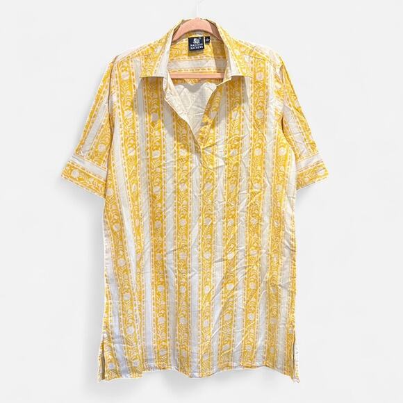 Madison Matthews 100% Cotton Coastal Shirt Dress Yellow White Resort Wear Beach - Picture 2 of 11